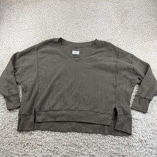 American Eagle Waffle Knit Sweater Womens Size Medium Brown V Neck Oversized