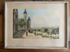 Charles Blondin Signed Etching - Paris Le Marché aux Fleurs Parisian Scene