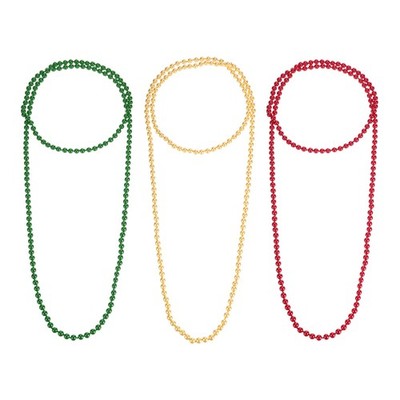 3 Pcs Long Fake Pearl Necklace, Red Dark Green Gold Pearl