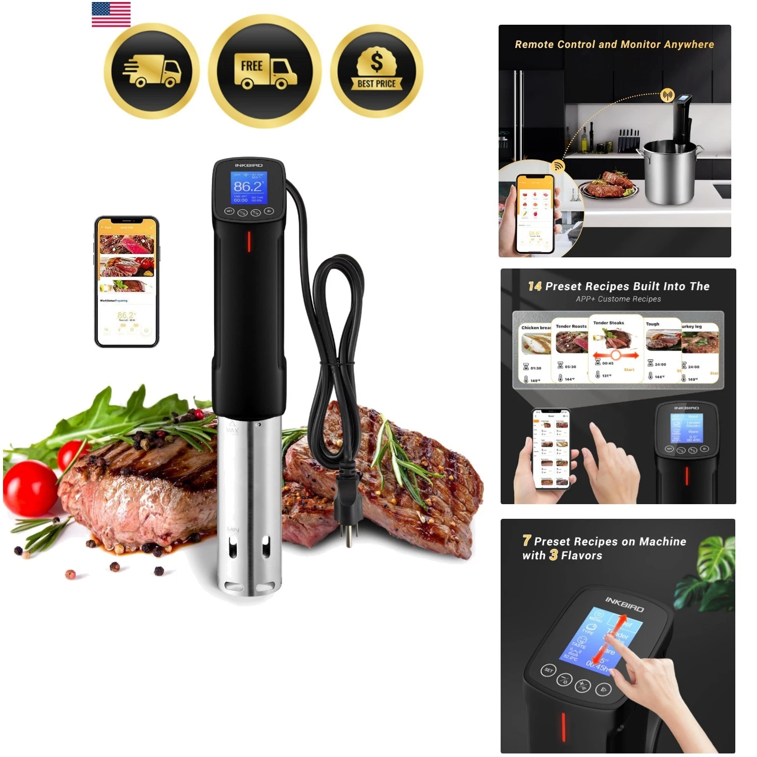 WIFI Sous Vide Cooker , 1000 Watts Sous Vide Machine Immersion Circulator wit...
