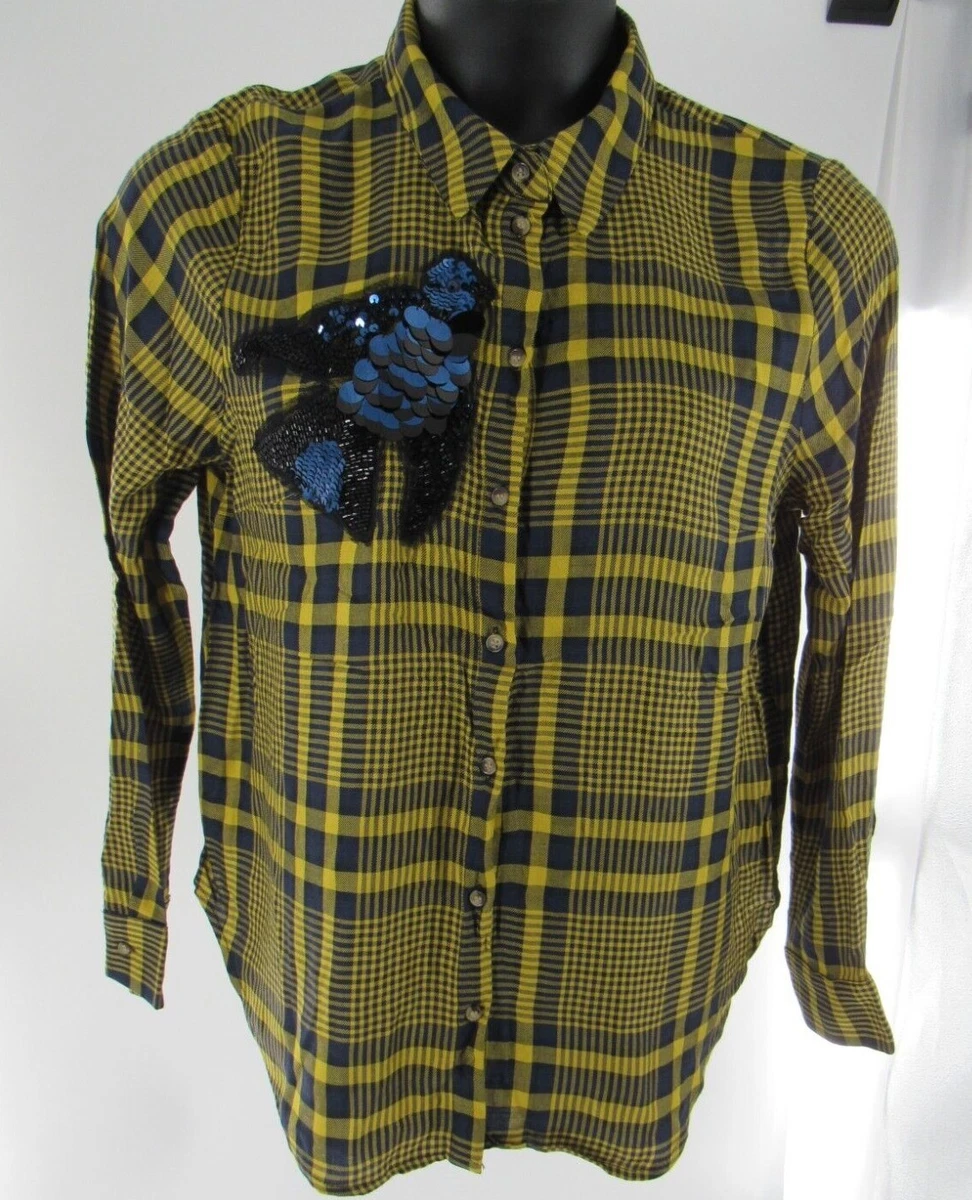 H&m yellow cheap plaid dress