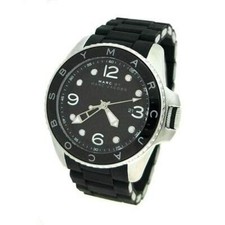 NEW MARC JACOBS SILVER TONE,BLACK WRAPPED SILICONE BRACELET WATCH-MBM2568