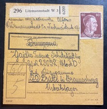 1944 Litzmannstadt Germany Parcel Receipt Cover to Drutte KZ Concentration Camp