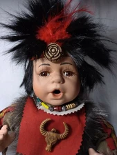 American Indian Warrior Doll with Drum 15" Tall Hand Crafted Boy 
