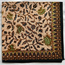 VTG Handkerchief Yellow Brown Floral Pattern Flourish Oriental Pocket Square 16"