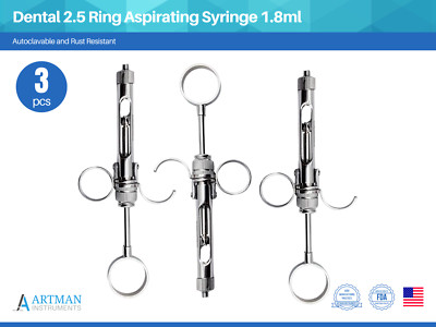 Aspirating Dental Syringes Set of 3 with 2.5 Ring Handle ARTMAN INSTRUMENTS