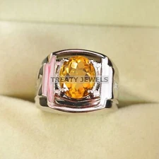 Citrine Oval Cut Gemstone With 925 Sterling Silver Ring For Men's #A941 *