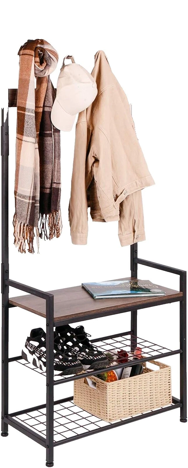 Abrigo marrón de madera y Bastidores de Sombrero