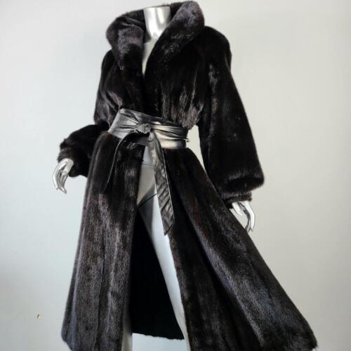 CANADA~XL/1X~VINTAGE BLACK BROWN RANCH GENUINE REAL FULL LENGTH MINK FUR COAT - Picture 1 of 24
