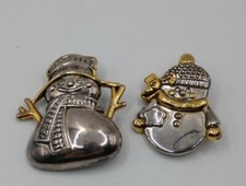 Silver and Gold Tone Snowmen Lapel Scarf Tie Pins by Best Vintage Art Deco Fun