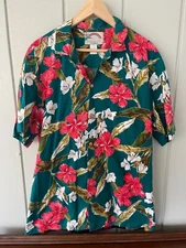 LL Bean Paradise Found Collaboration Green Floral Hawaiian Shirt - Tall Large