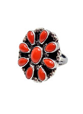 Handcrafted Sterling Silver Red Coral Cluster Split Shank Ring, US Size 8.5