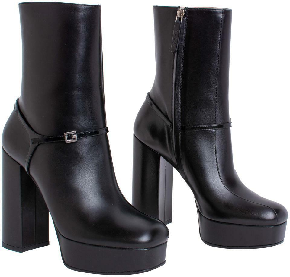 Gucci Black 627992 G Logo Tiarah Leather Boots/Booties Platforms 