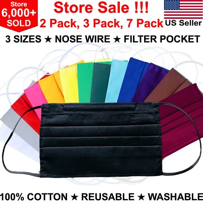 2, 3, 4, 5, 7 Pack Double Face Mask Washable Reusable Filter Pocket Nose Wire
