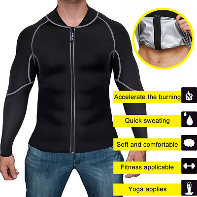 Men Body Shaper Long Sleeve Shirt Top Fitness Jacket Sweat Sauna Suit Shapewear