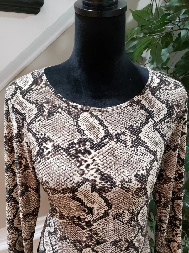 Blusa Top Manga Larga Coco Bianco Para Mujer Beige y Negro Poliéster Cuello Redondo M Foto 4 de 4