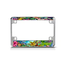 BUTTERFLIES BACKGROUND Chrome Motorcycle Bike Metal License Plate Frame Tag Bor
