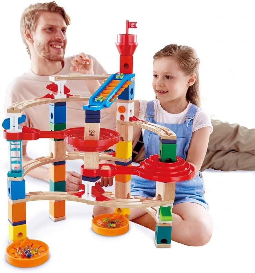Hape Wooden Quadrilla Super Spirals Marble Run STEM Building Blocks Toy