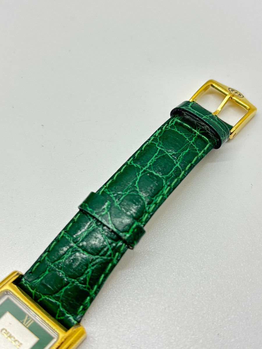 Near Mint w/Box] GUCCI 2600M Gold Plated Green Dial Quartz Men's