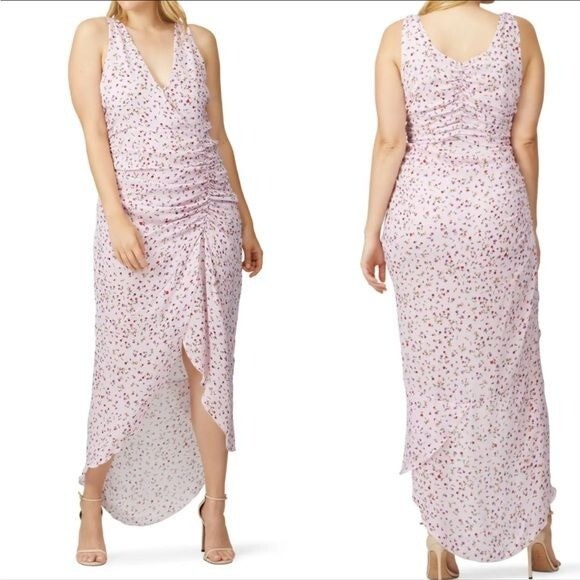 Nicholas Floral Drape Front Silk Dress