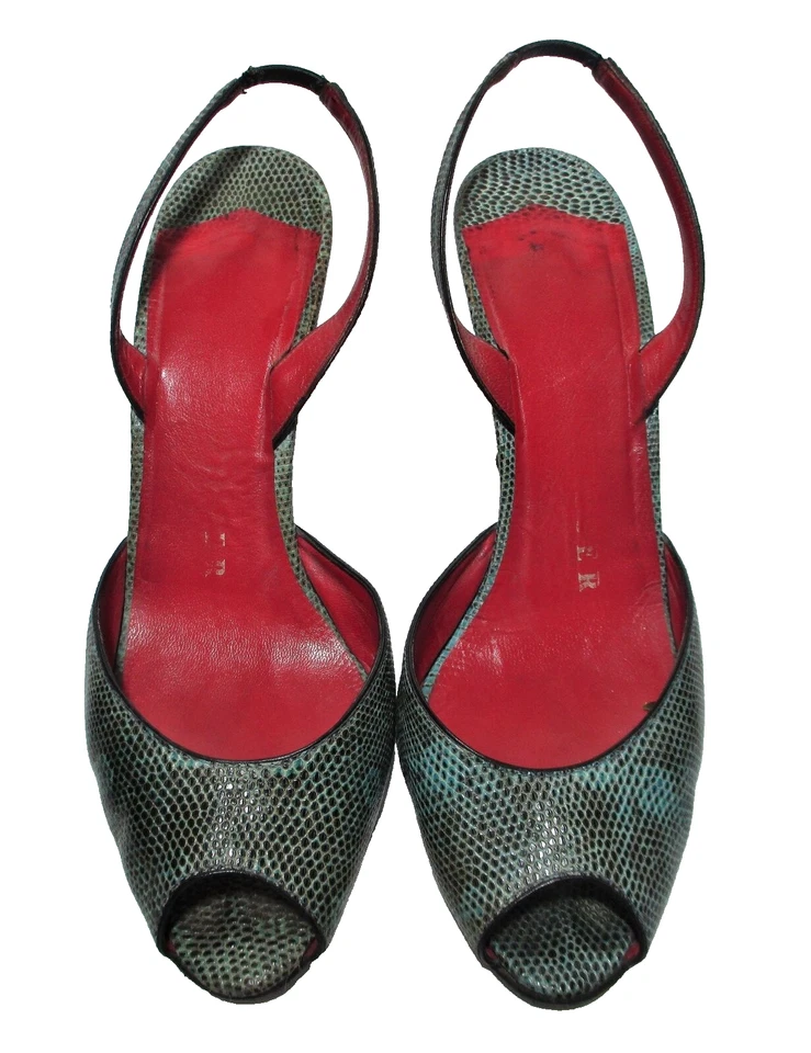 Zapatos de salón Walter Steiger DOrsay gris lagarto de colección años 90 9 mujeres punta abierta Foto 3 de 4