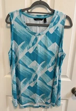 H By Halston XL Aqua Blue Sleeveless Top Round Neck Preowned