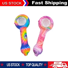 SILICONE SMOKING PIPE W/ GLASS BOWl US FAST SHIPPING 2 Packs