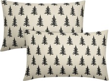 Christmas Trees Pillow Covers 12"X20" Set of 2 Black Lumbar Rustic Style