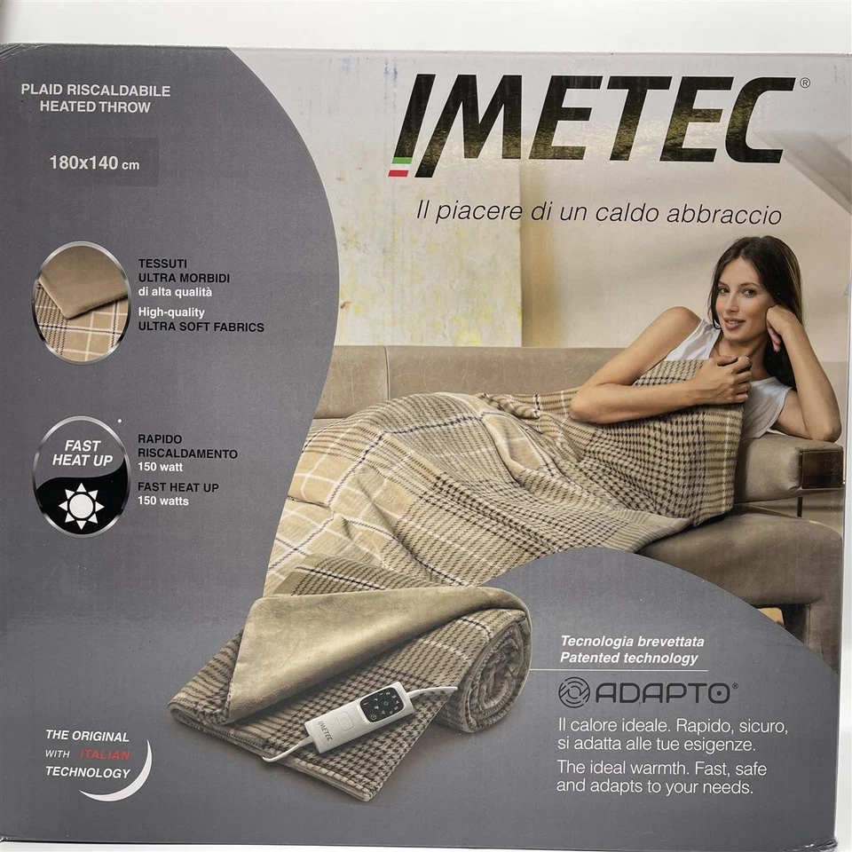 Imetec Adapto Elegance, beheizbares Plaid, Heizdecke, 180 x 140 cm weicher Stoff