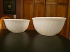 2 VINTAGE ANCHOR HOCKING FIRE KING MILK GLASS SWIRL DESIGN BOWLS 9" AND 8”