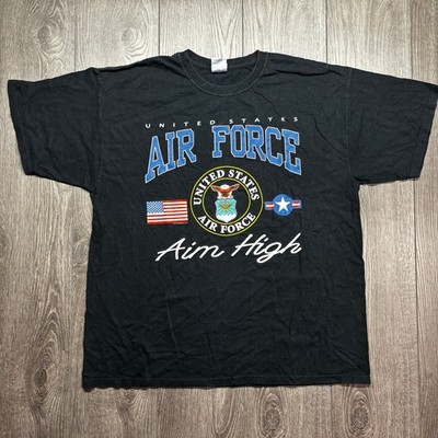 Vtg United States Air Force Aim High Graphic T-Shirt Black XL USAF Tee Y2k