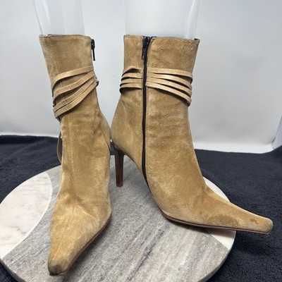 Charles David Tan Suede Pointed Toe Ankle Boots Made in Spain Size 7.5
