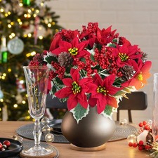 4 Pack Christmas Flowers Artificial Poinsettia Flowers with Red Berries Pine ...