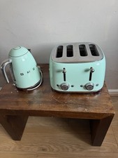 Smeg Kettle & Four Slice Toaster Set Retro Style 50’ Pastel Green S/Steel