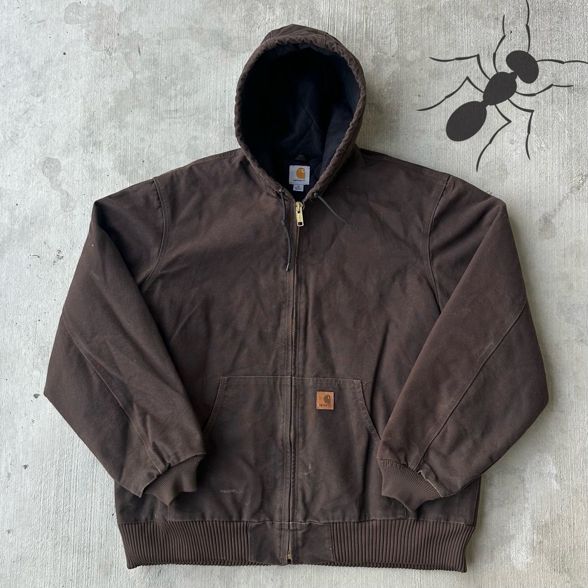 Vintage Y2K Carhartt J130 DKB brown hooded work wear jacket | eBay