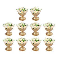 10PCS Gold Flower Trumpet Vases Elegant Wedding Dining Table Centerpieces Vases