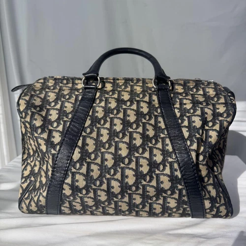 Sac Christian Dior Boston Trotter toile cuir marine sac à main