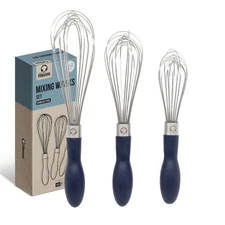 Chef Pomodoro 3-Piece Kitchen Whisk Set, Stainless Steel Whisks for Cooking, ...