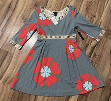 BCBGMAXAZRIA Retro Floral Dress Sz L. New With Tags. 70s Inspired. Bling.