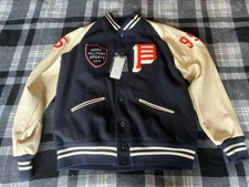 Size XL - END x Beams Plus Navy White Wool Leather Varsity Award Jacket