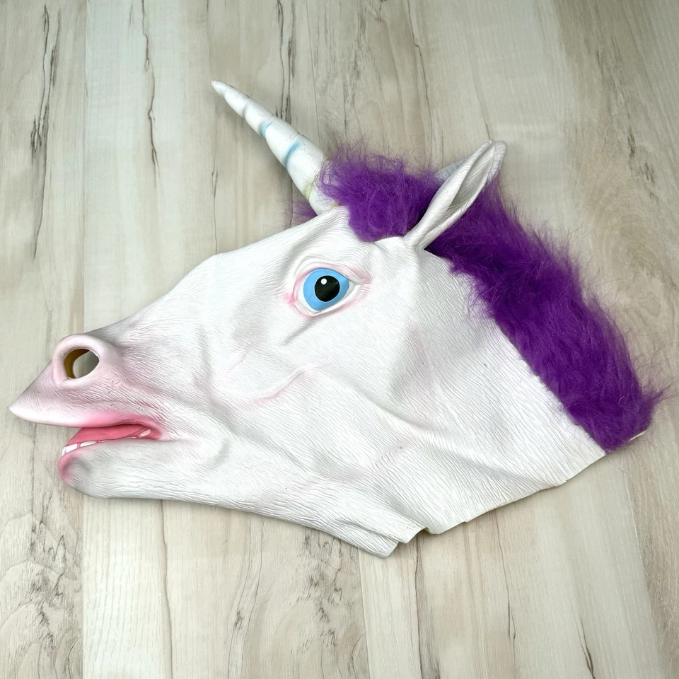 Adult UNICORN Horse Full Head LATEX MASK Halloween Cosplay White Purple Mane EUC - Image 3 of 4