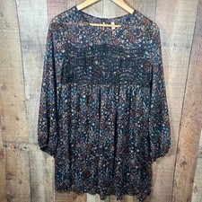 Floral Babydoll Black Lace Medium Whimsigoth Grunge Boho Dress Long Sleeve