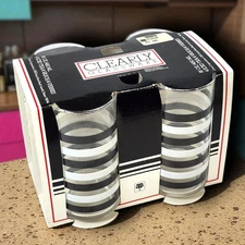 Vintage Crisa Clearly Glassware 16oz Striped Tumblers Set of 4 w/ Box Libbey