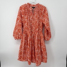 J. Crew Ruffle Collar Mini Dress Size Medium Orange Poplin Floral Pockets