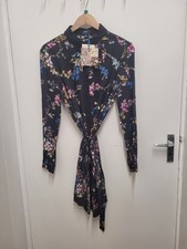 BNWT Oasis Size 12 V&A Black Floral Long Sleeve Knee Length Shirt Dress