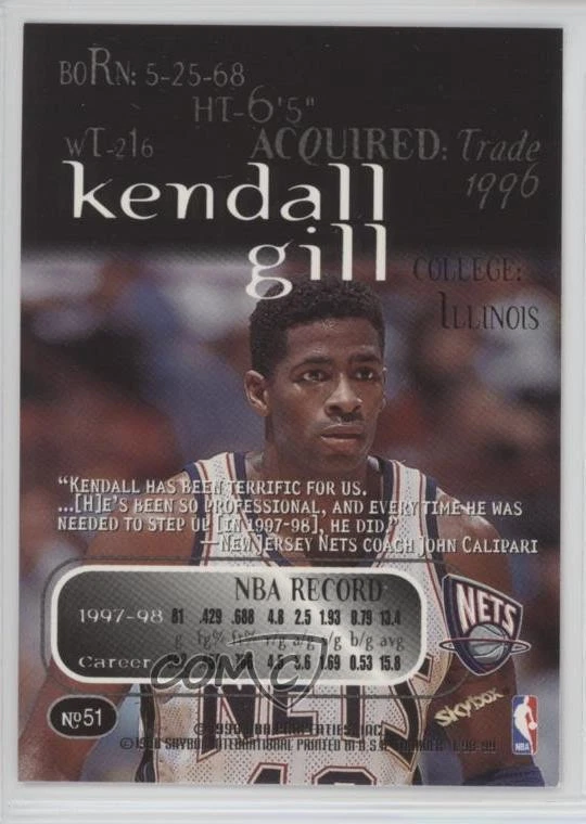 1998-99 Skybox Thunder Kendall Gill #51 - Image 2 of 2