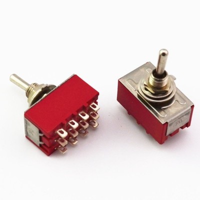 10Pcs 4PDT Mini Toggle Switch ON-ON 12 Pin Red Latching MTS-402 *pz