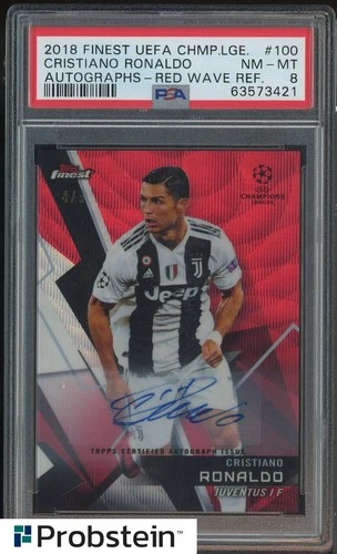 2018 Topps Finest UCL Soccer Red Wave Refractor Cristiano Ronaldo AUTO 4/5 PSA 8