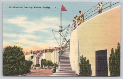 Architectural Beauty Marine Studios Marineland Florida Linen Postcard