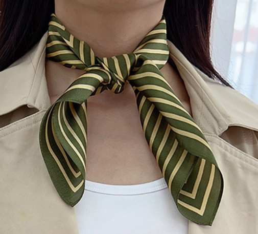 100% Silk Striped Green Scarf 20